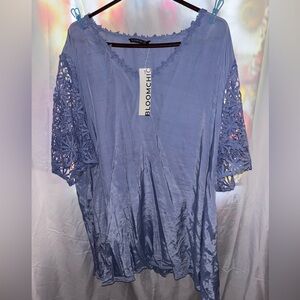 BloomChic Light Blue Blouse With Lace Sleeves NWT